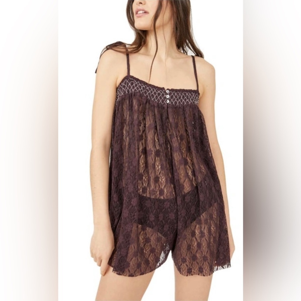 NWT Free People Romper Rule The World Lace Sleep romper set matching shorts